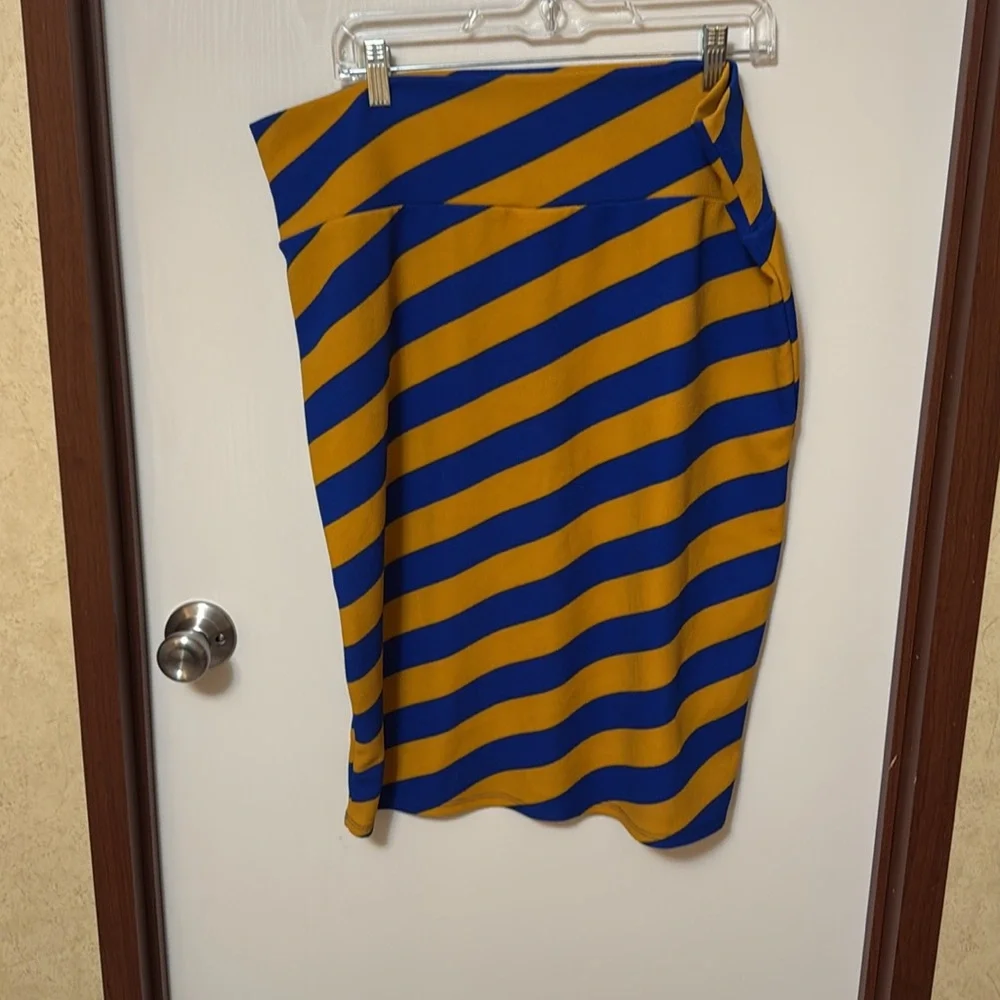 LulaRoe Striped Blue and Yellow Women's Pencil Skirt Size 3XL